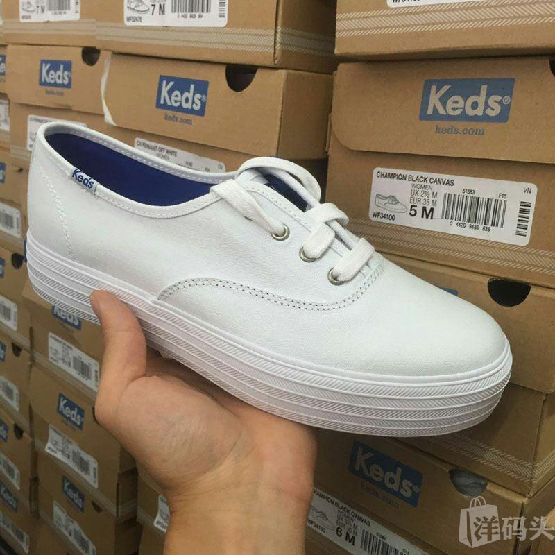美国采购正品KEDS小白鞋经典厚底松糕鞋系带帆布鞋多色WF49946