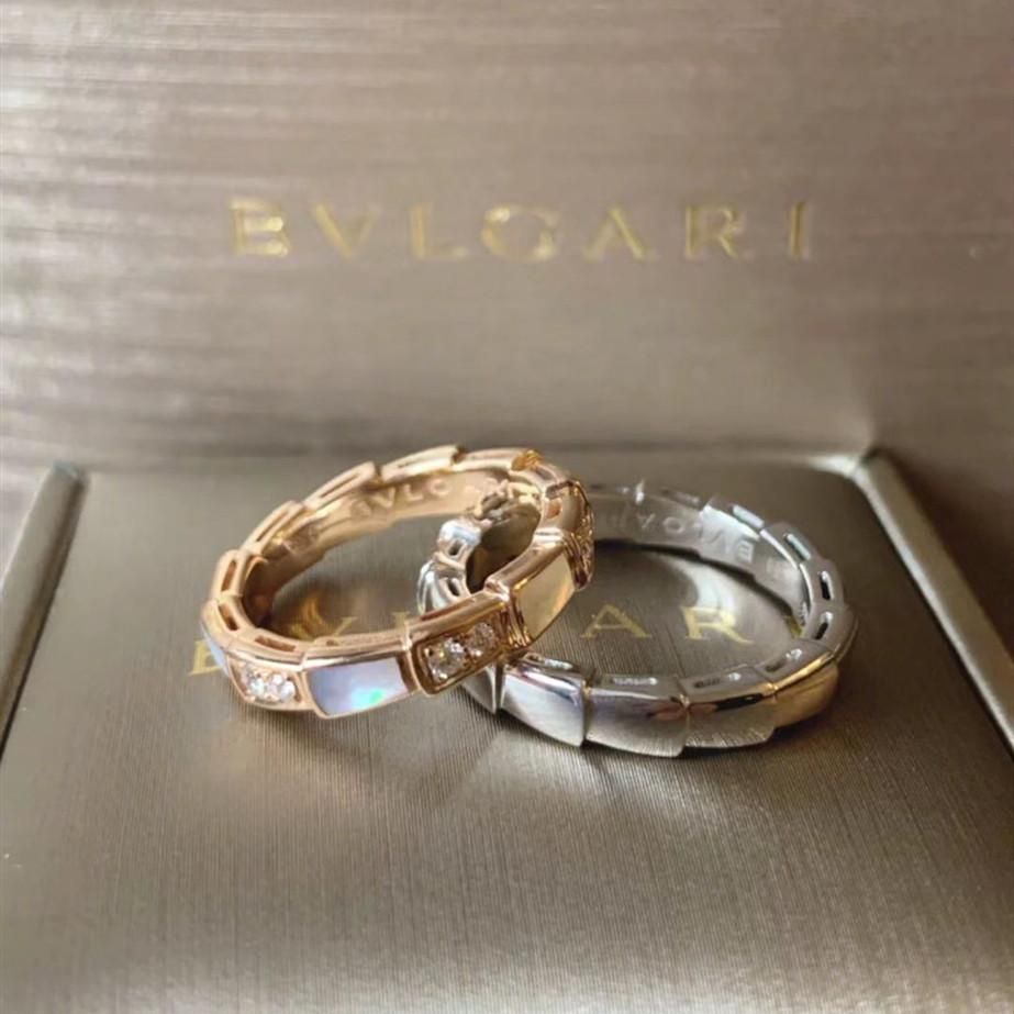 bvlgari/宝格丽白贝母18k金玫瑰 蛇形戒指 窄版蛇形戒指 情侣对戒