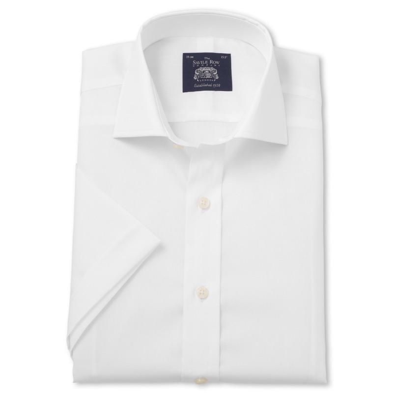 原1千/英国裁缝街Savile Row纯棉免烫修身男商务休闲白色短袖衬衫