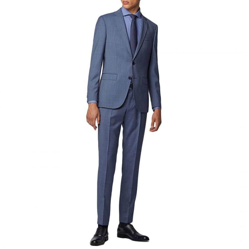 原1万德国hugoboss纯意产初剪羊毛蓝色修身两件套装男士西装