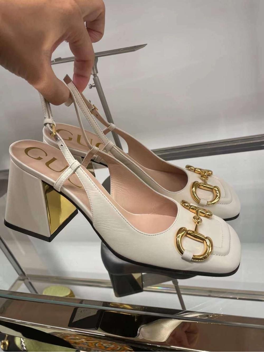 gucci马衔扣粗跟凉鞋白色粉色码数不全折扣代