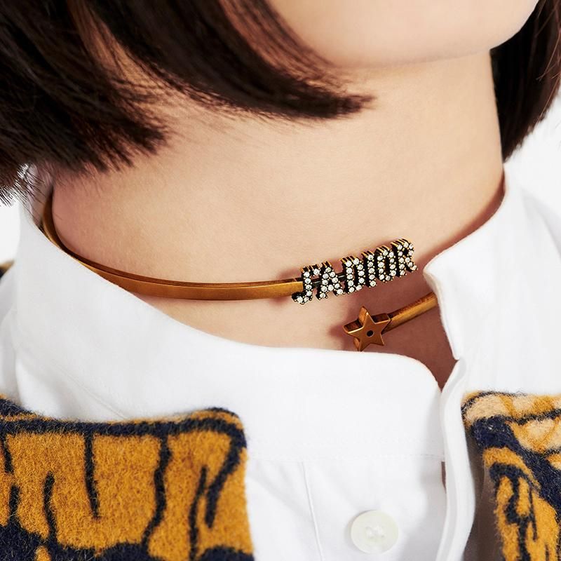 dior迪奥jadior系列20春夏新款做旧金属白色水晶choker项链现货